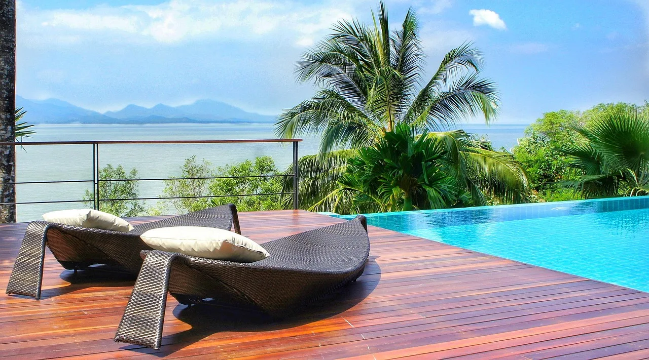luxury, resort, ranong, thailand, andaman sea, swimming pool, loungers, relaxing, peaceful, tranquil, tropical, palm, relaxation, wood, decking, wicker lounge, cushions, exotic, idyllic, vacation, luxury, luxury, resort, resort, resort, resort, resort, thailand, thailand, swimming pool, swimming pool, swimming pool, swimming pool. Deck and patio trends: the shifts that matter