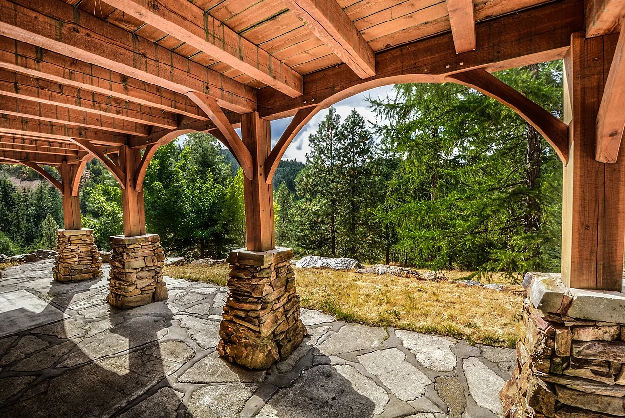 deck, stone, construction, rural, log, wood, wooden, slate, pillars, beams, country, home, decking, patio, woods, mountains, trees, forest. Deck patio contractors' Toronto permit workflow