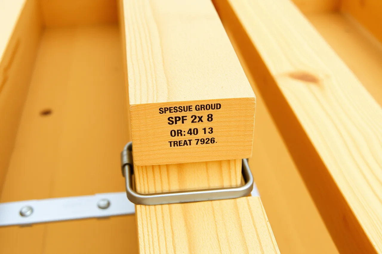 Grade stamp on pressure-treated deck joist in galvanized hanger (Which CSA Group wood standards apply to Canadian deck builders?)