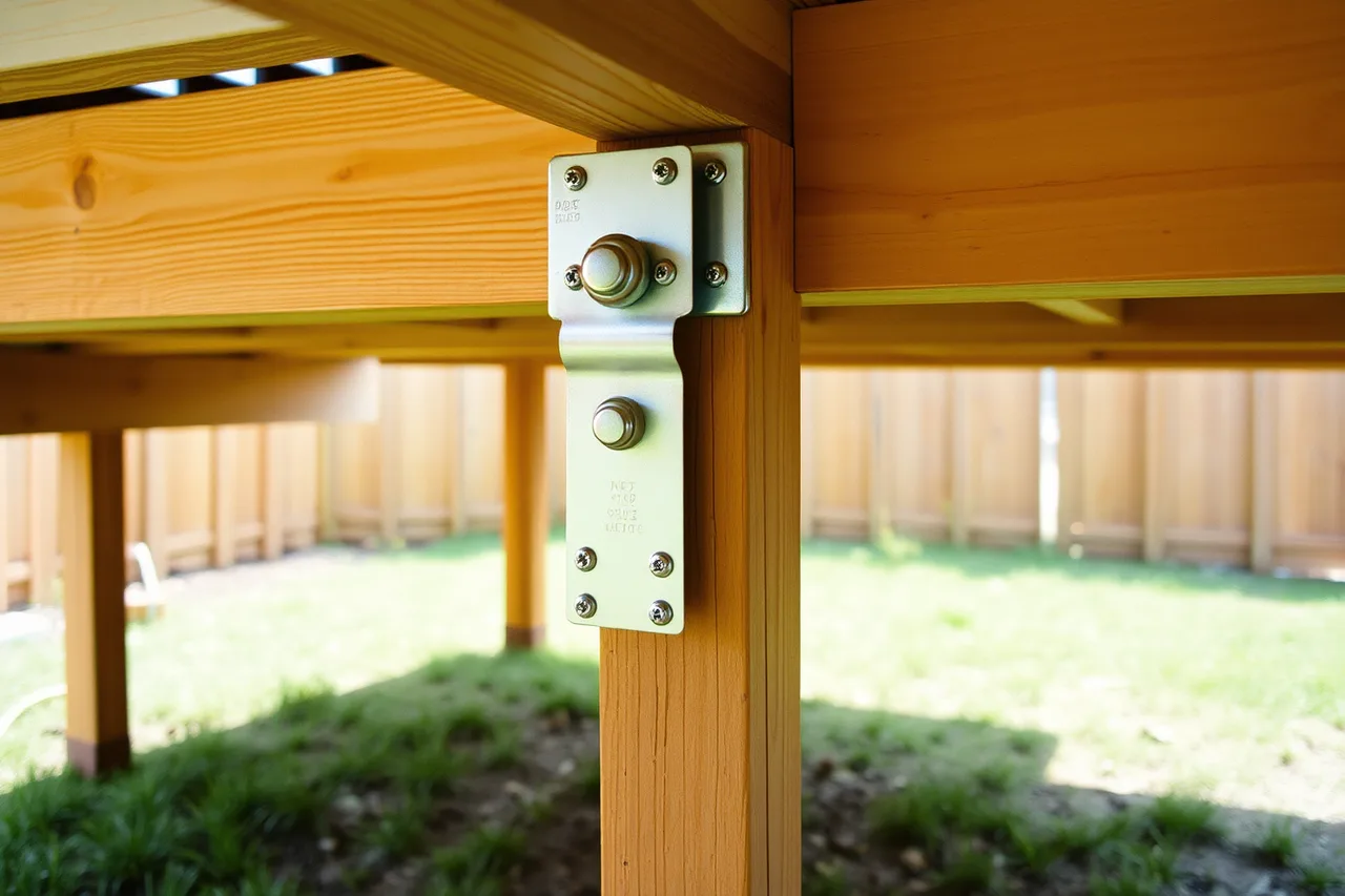 Guard post base and tension tie anchored to deck framing (Which CSA Group wood standards apply to Canadian deck builders?)