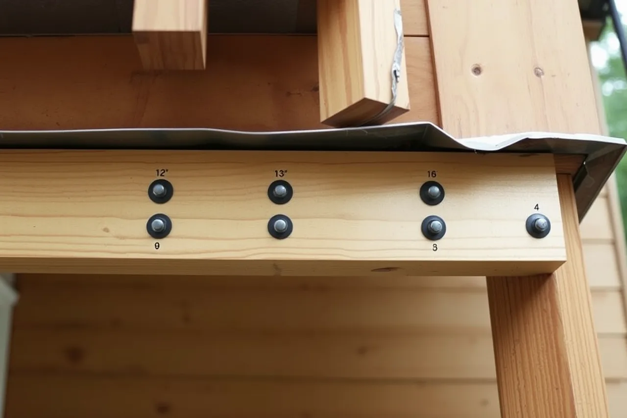 Deck ledger board bolted to house band joist with flashing (Deck permit inspection checklist by city: what inspectors flag first)