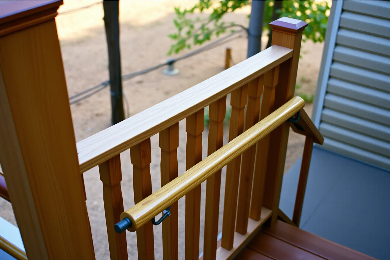 Deck guardrail with balusters and graspable stair handrail (Deck permit inspection checklist by city: what inspectors flag first)